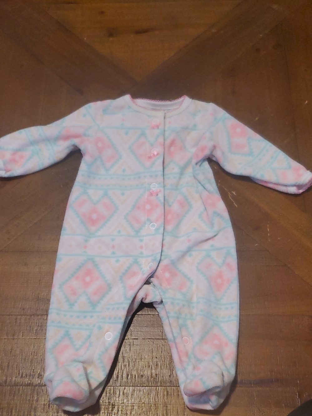 Carter's Pink and Light Blue Aztec-Pattern Footed One-Piece